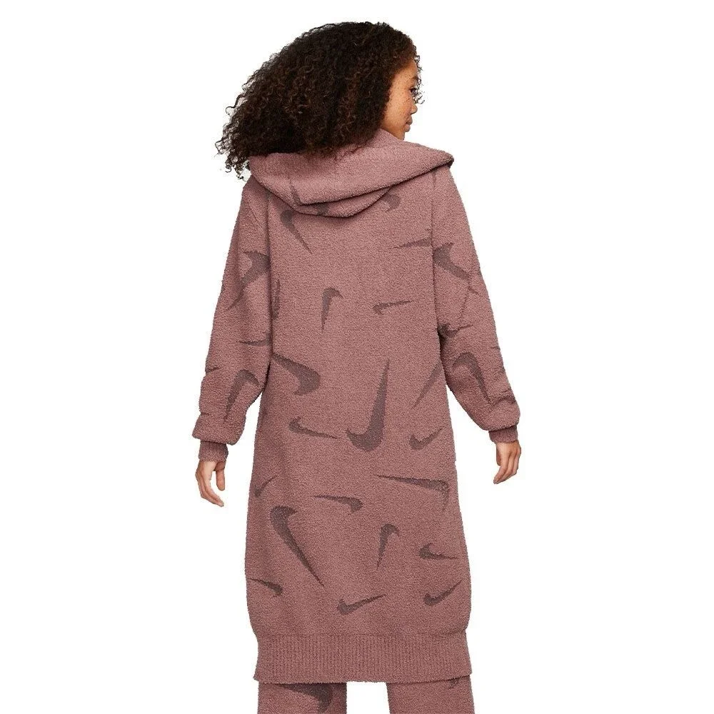 Nike Phoenix Cozy Bouclé Long Knit Cardigan Smokey Mauve Sz Medium FD4282-208